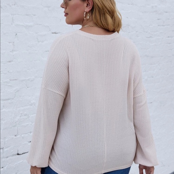 PLUS SIZE APRICOT SOLID DROP SHOULDER LONG SLEEVE - Picture 2 of 7